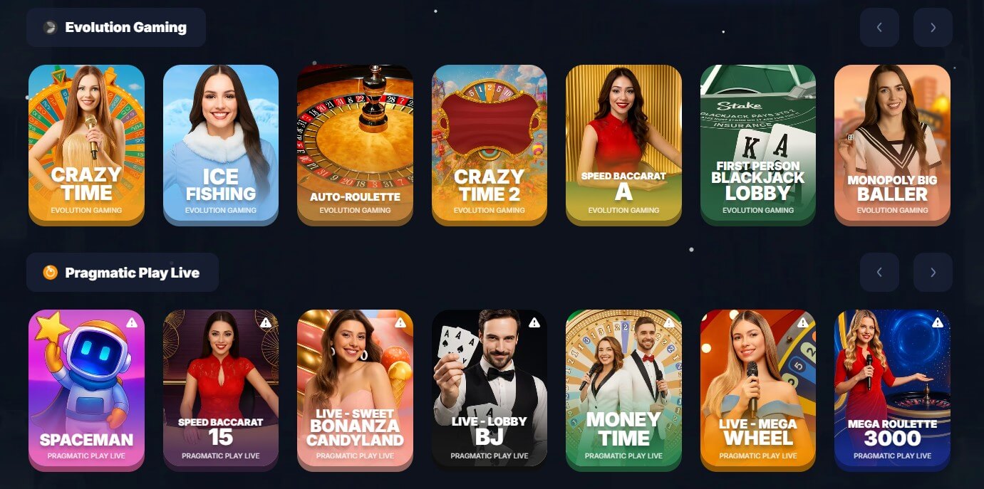 Live ігри у Водка казино